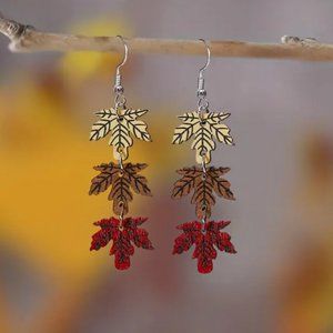 Autumn Wooden Maple Leaf Earrings
